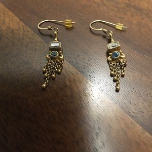 Shepherd hook gold tone blue and white earrings